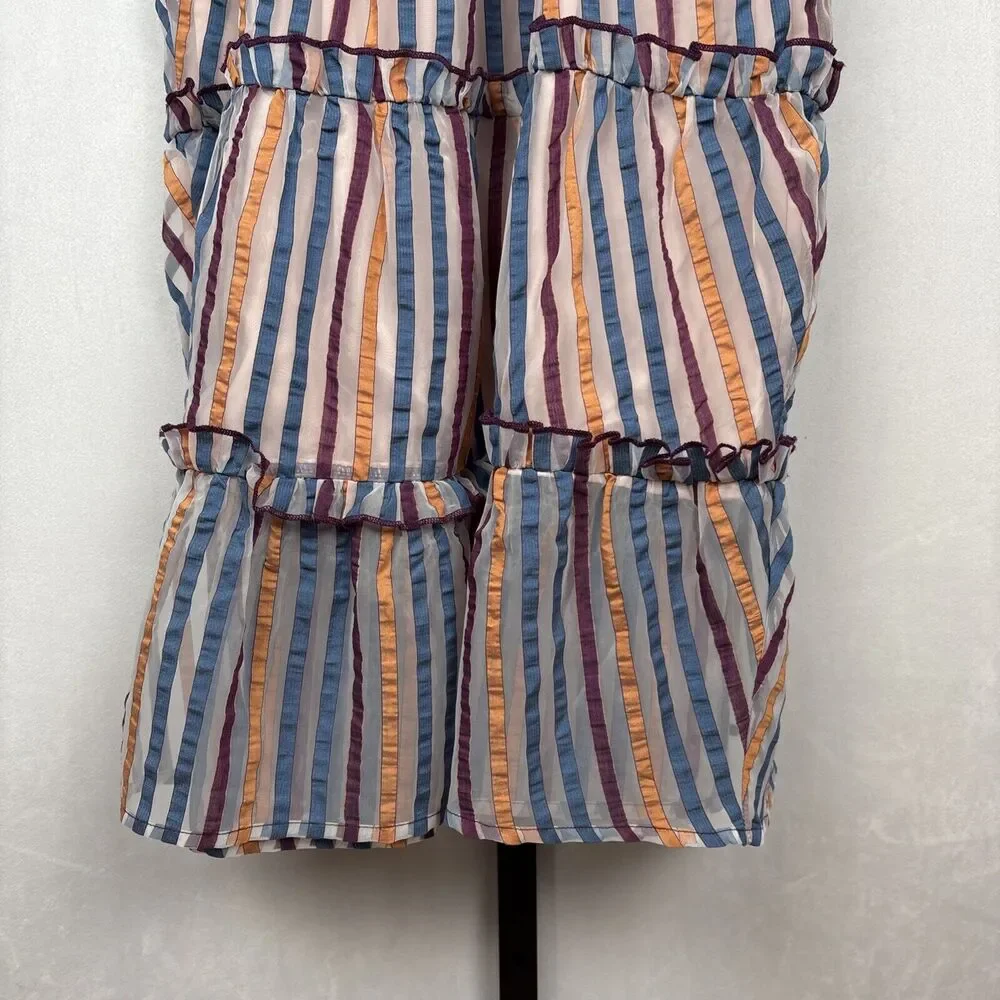 Tularosa Revolve Ingrid Dress M Colorful Striped Ruffled Smocked Fit and Flare - Picture 9 of 12